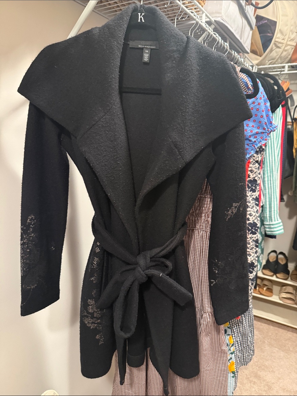 White House Black Market Black Wrap Belted Coat wool blend stunning